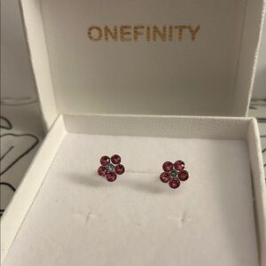 Pink flower earrings with clear center crystal- pair for $15